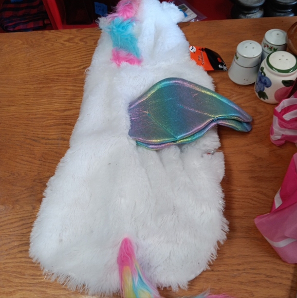 Rainbow Unicorn Hooded White Plush  Pet Dog Costume Medium - Picture 1 of 8